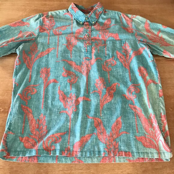 Vintage Reyn Spooner Hawaiian Shirt Men XXL Blue Floral Button Down Pullover - Picture 1 of 12